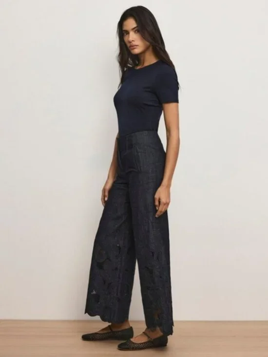 Veronica Beard Osborne Wide-Leg Eyelet Pant $648 NWT - Picture 2 of 5